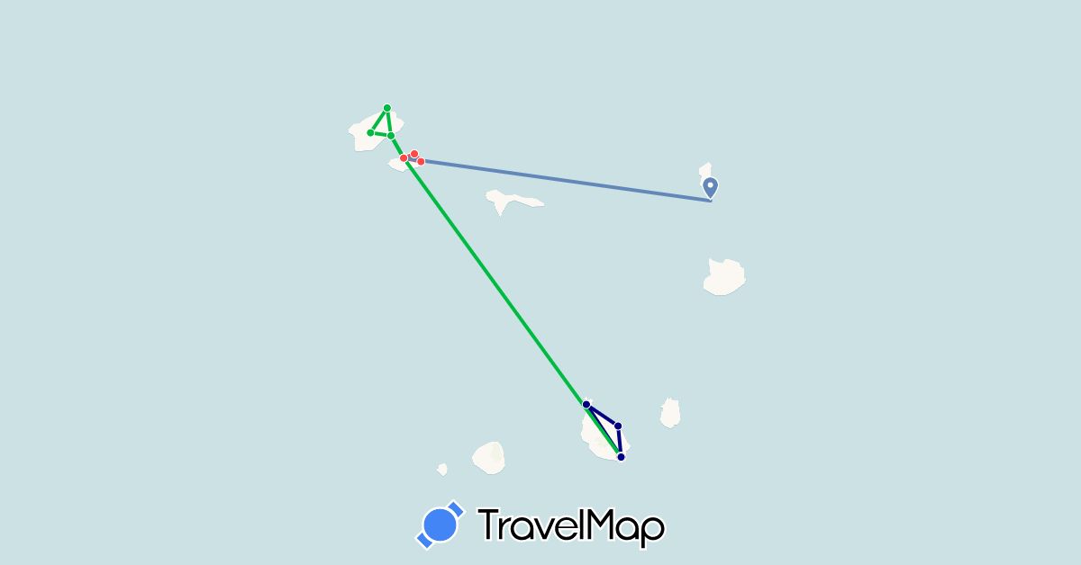 TravelMap itinerary: driving, bus, cycling, hiking in Cape Verde (Africa)